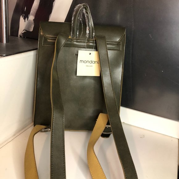 NWT Mondani New York Dark Green Vegan Leather Backpack - Picture 4 of 7